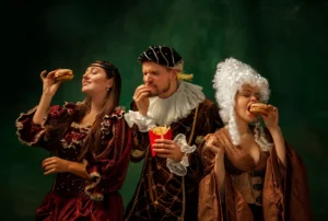 Personajes de la edad media comiendo hamburguesa del Burger king